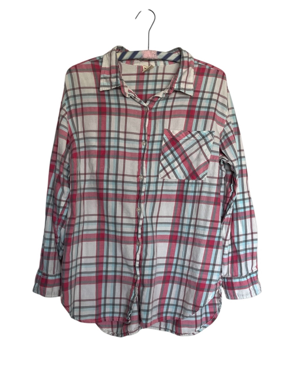 Faded Glory Girls Plaid Button-Down Shirt in Pink and Light Blue